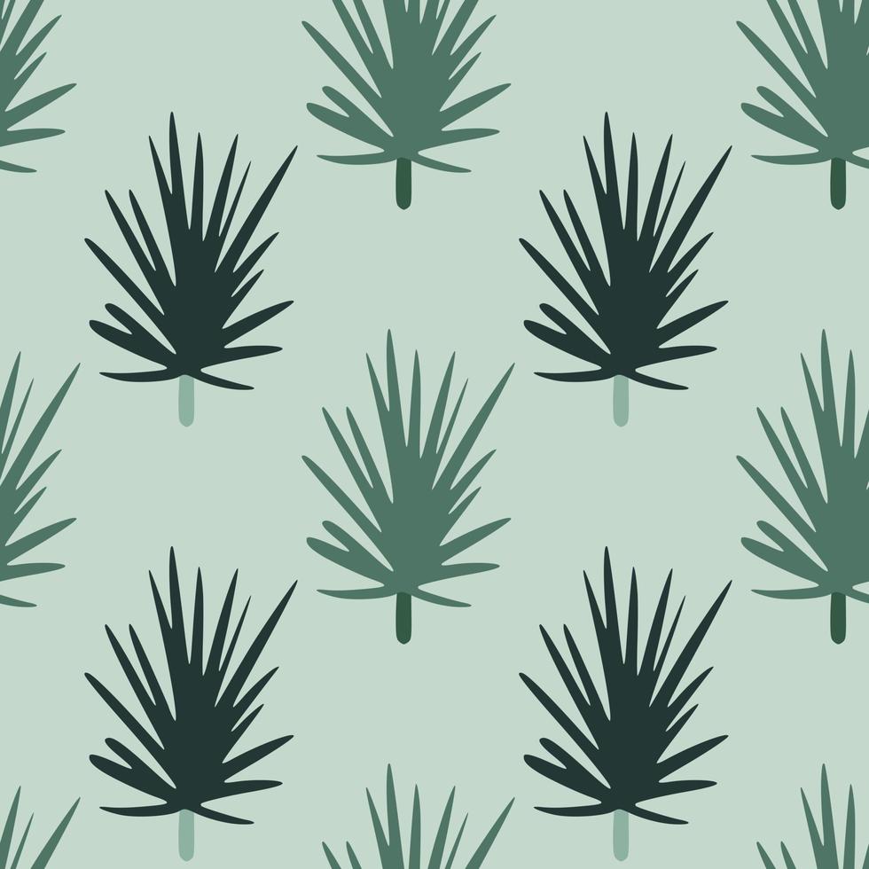 Simple seamless pattern with stylized doodle pine branches ornament. Navy blue and green colored foliage on pasel background. vector