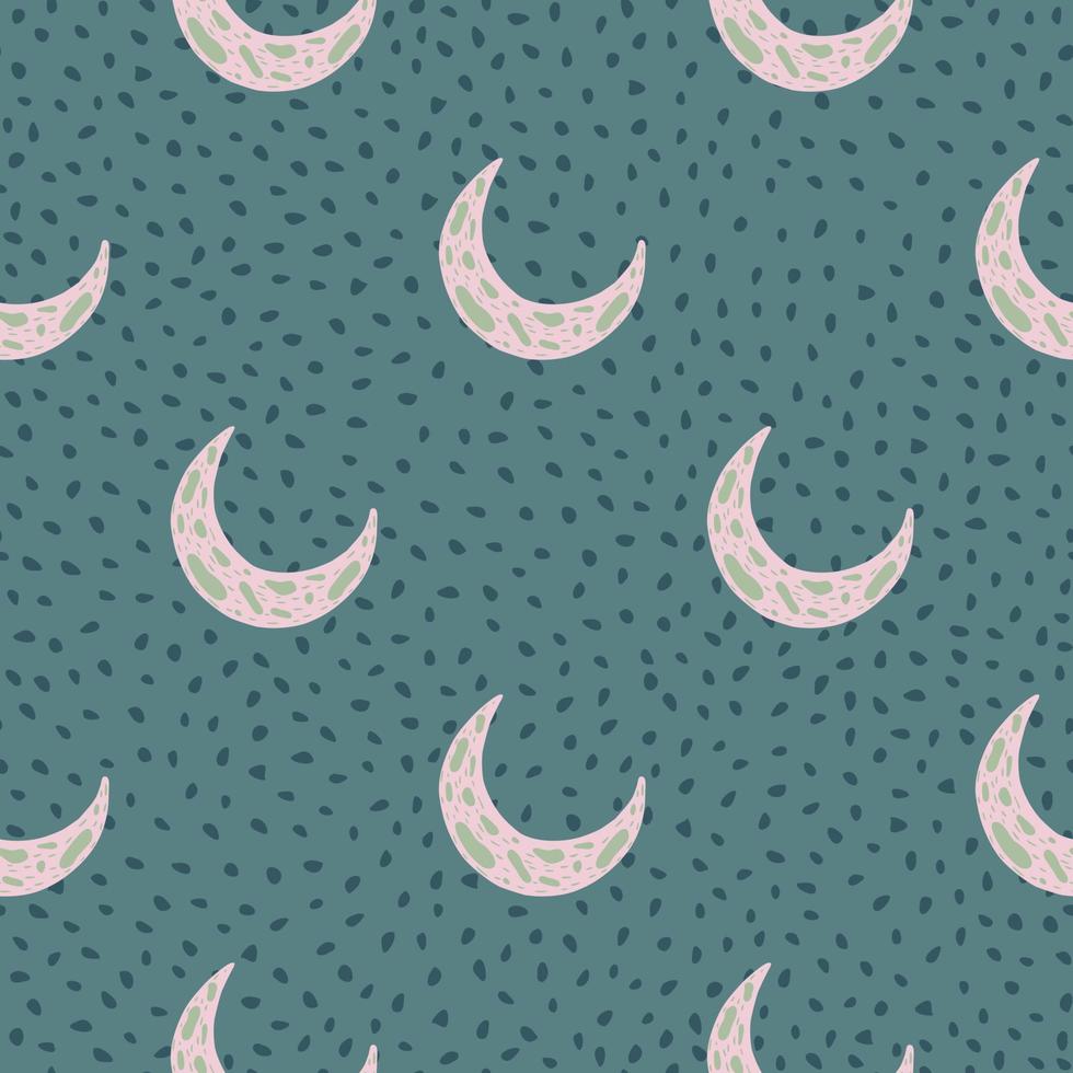 Grey colored islam moon ornament seamless pattern. Traditional symbol on turquoise dotted background. vector