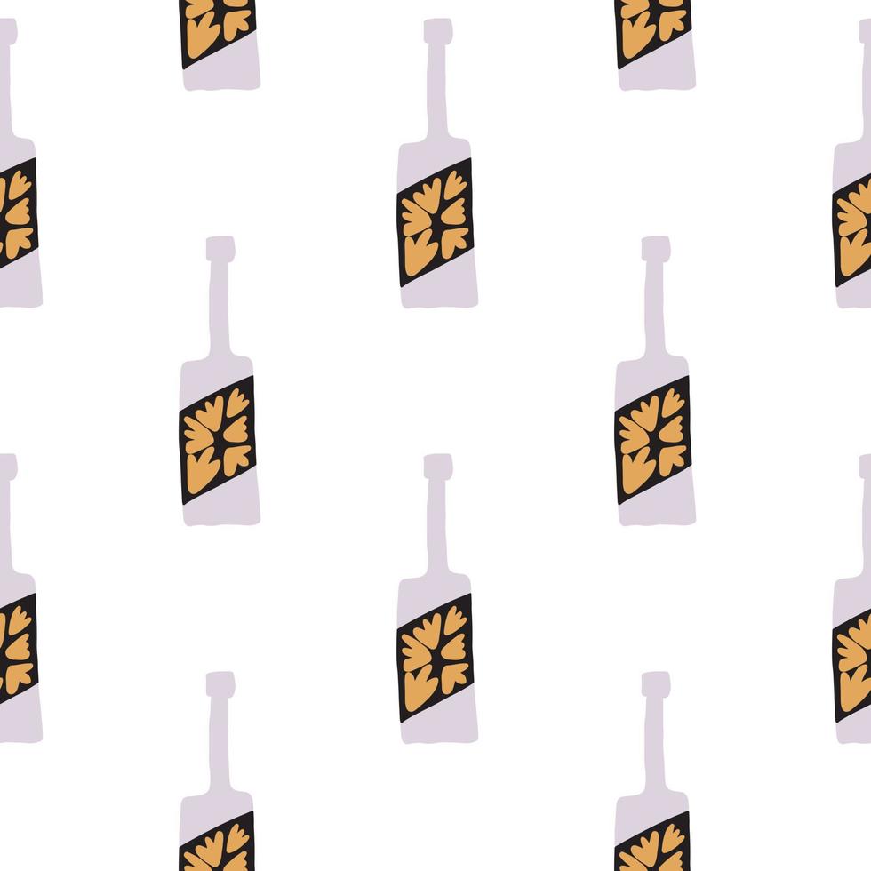 Funny glass bottle seamless pattern on white background. Alcohol bar bottles in doodle style. vector