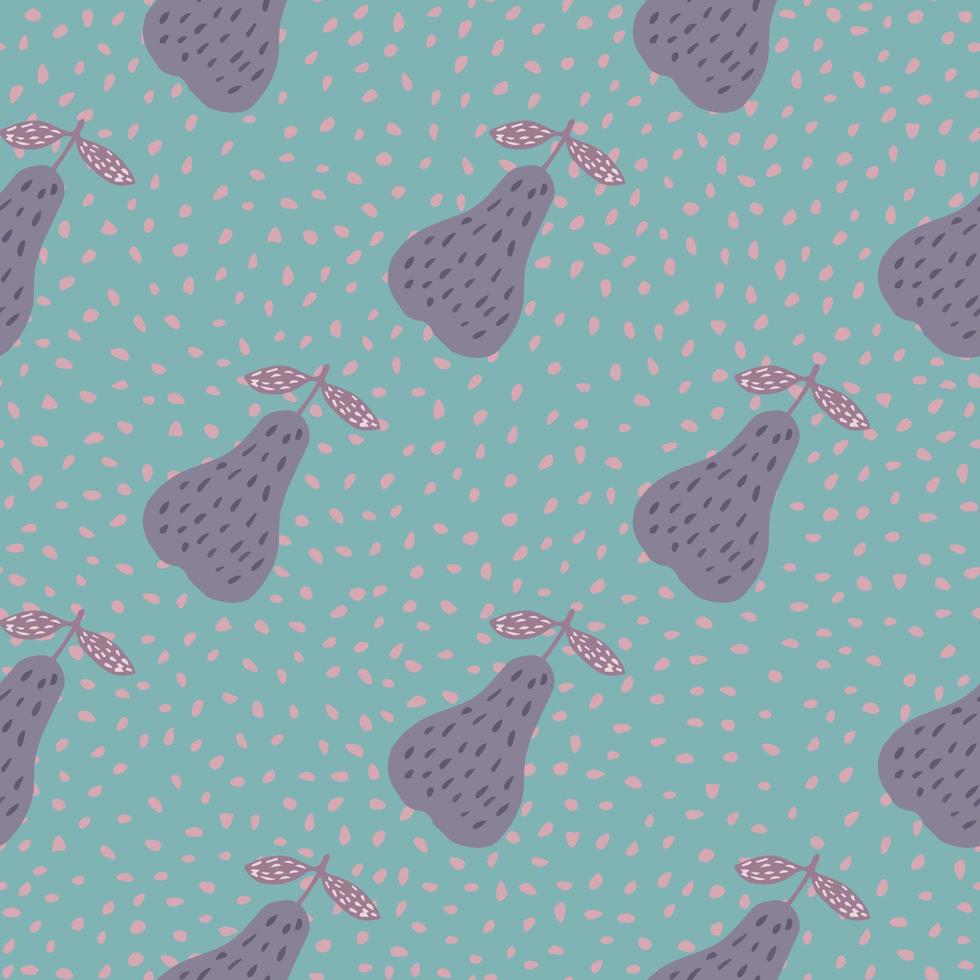 Creative pears seamless pattern on dots background. Sweet fruits wallpaper in doodle style. vector