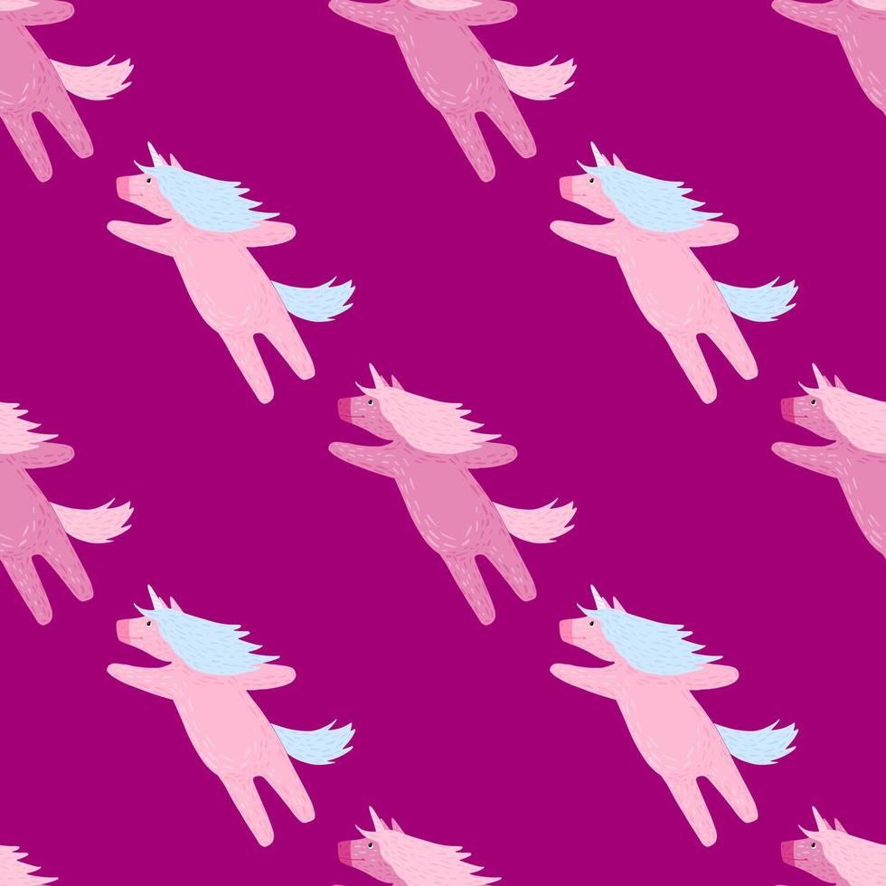 Bright seamless kids pattern with creative unicorn silhouettes. Pink background. Magic print. vector