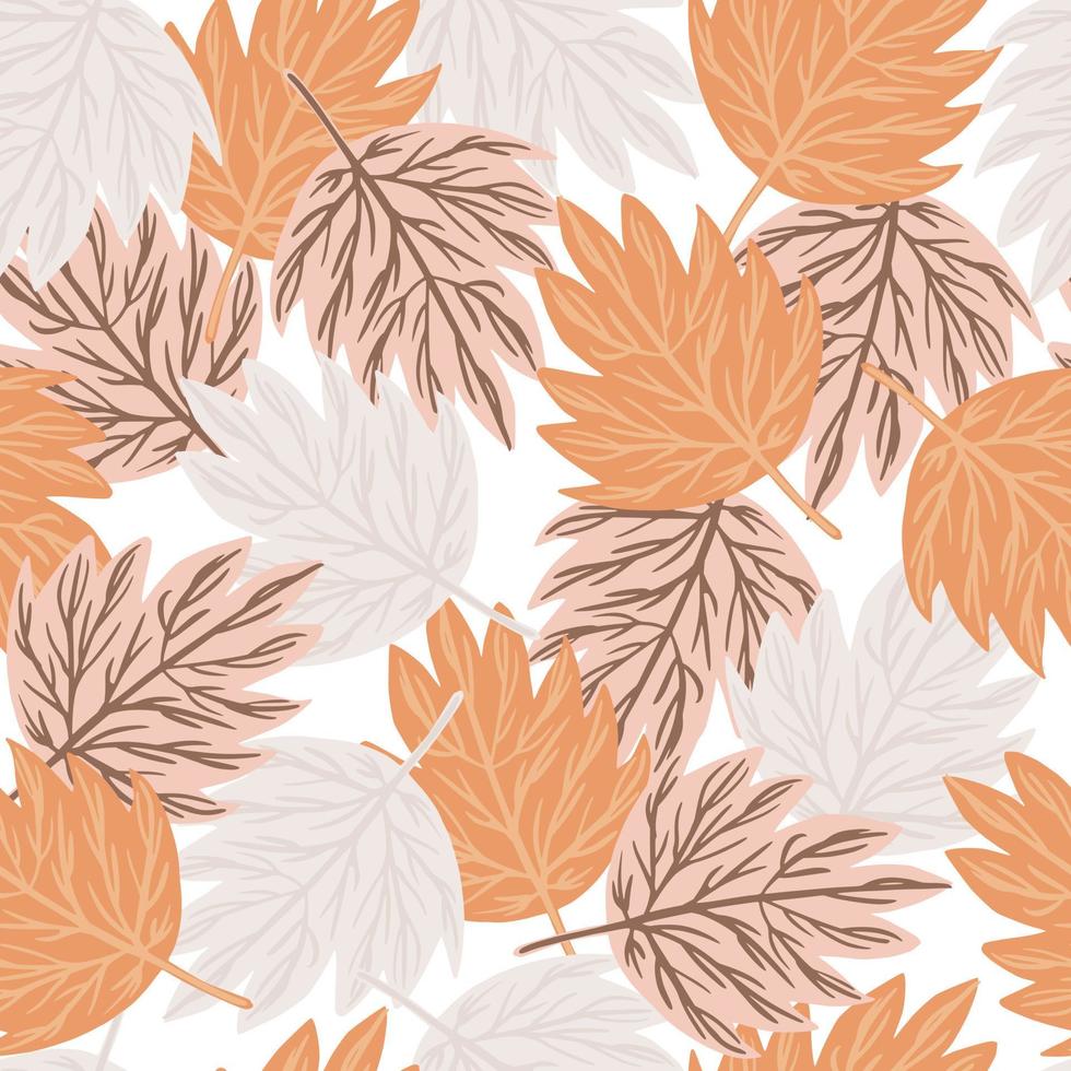 Seamless pattern autumn leaves on white background. Template maple leaf in scandinavian style. vector