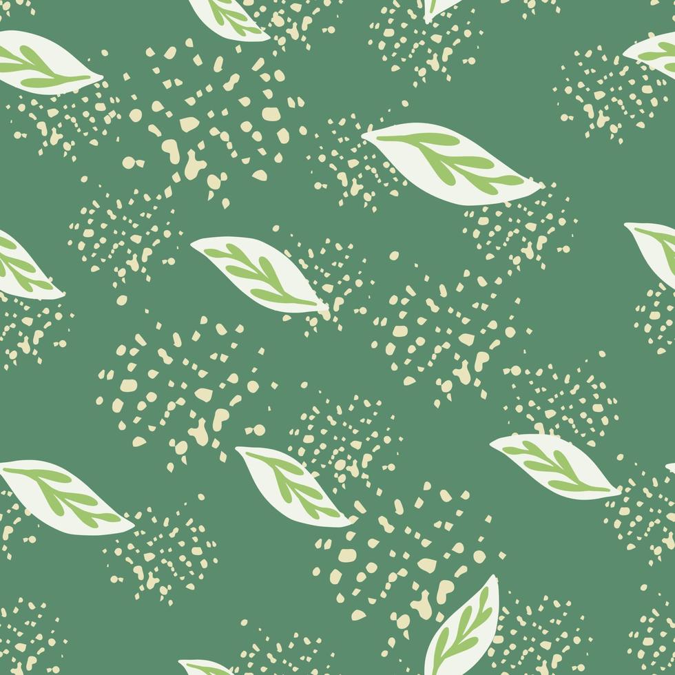 Abstract nature decorative seamless pattern with random leaves silhouettes. Turquoise background with splashes. vector