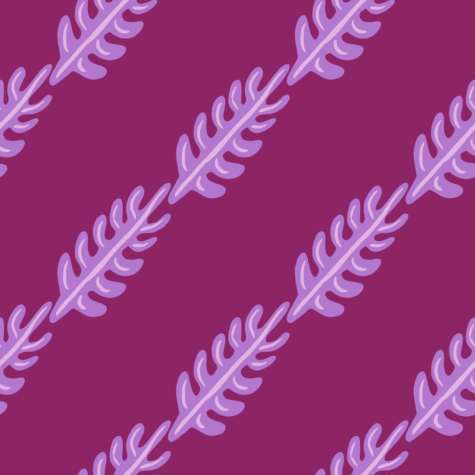 Pink and lilac tones tropic leaf branches ornament seamless pattern. Diagonal botanic nature backdrop. Simple design. vector