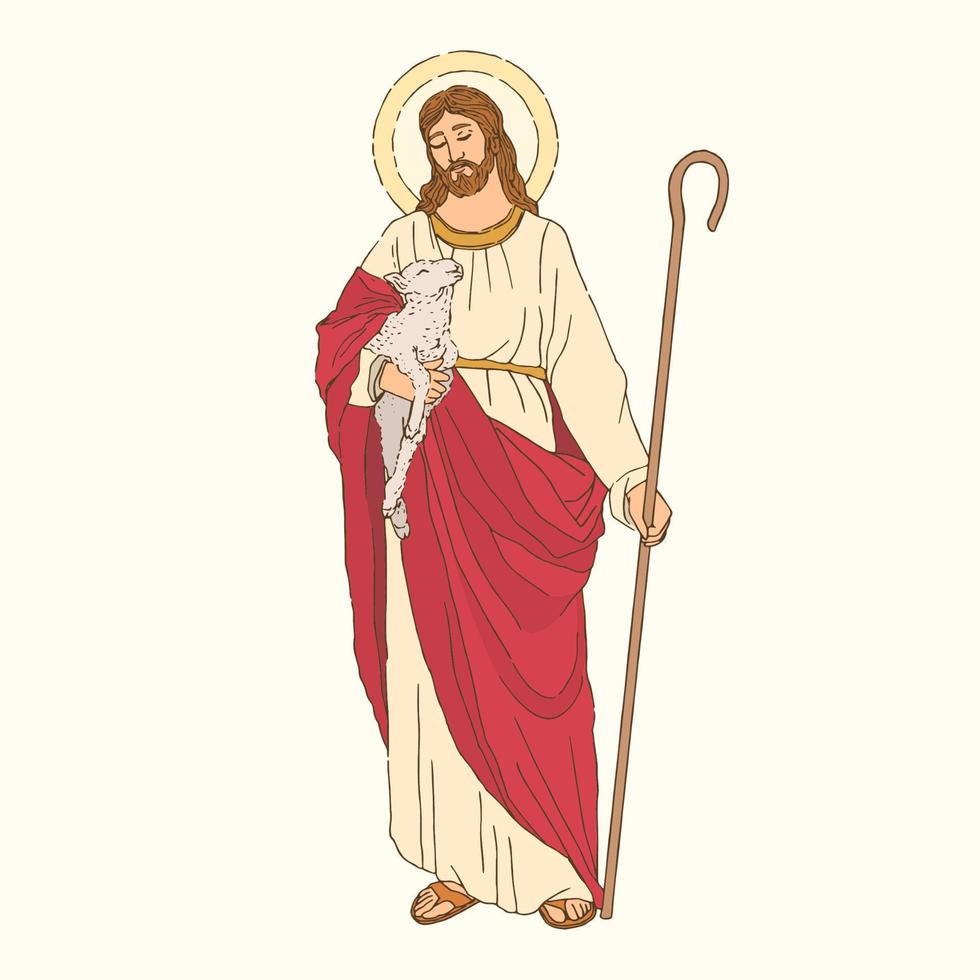 ilustración de jesucristo es el buen pastor vector