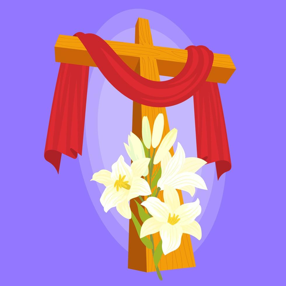 Wooden cross and white lily, Holy week traditions vector