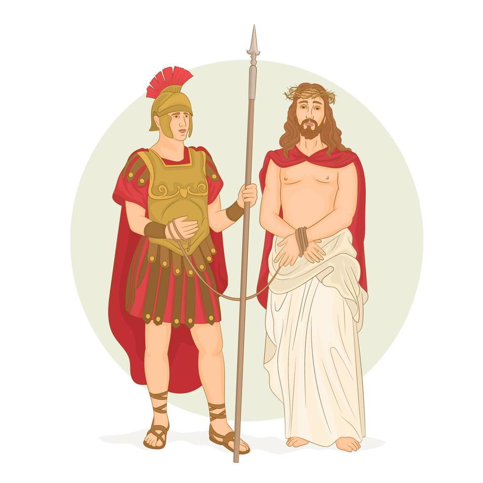 Jesus apprehended by a Roman soldier, Good Friday commemoration. vector