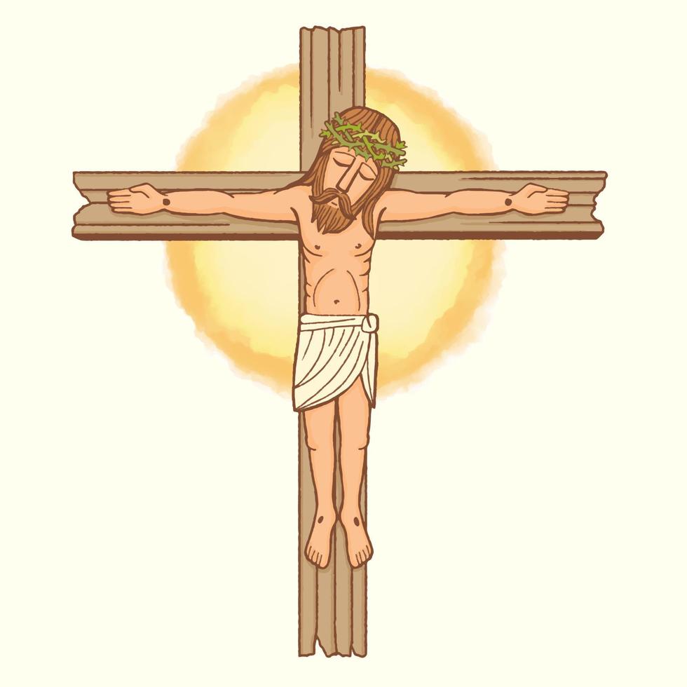 Cross with crucified Jesus Christ, the biblical story for Easter or Good Friday vector