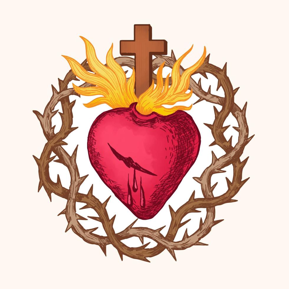 sagrado corazón de jesús, rodeado por una corona de espinas vector