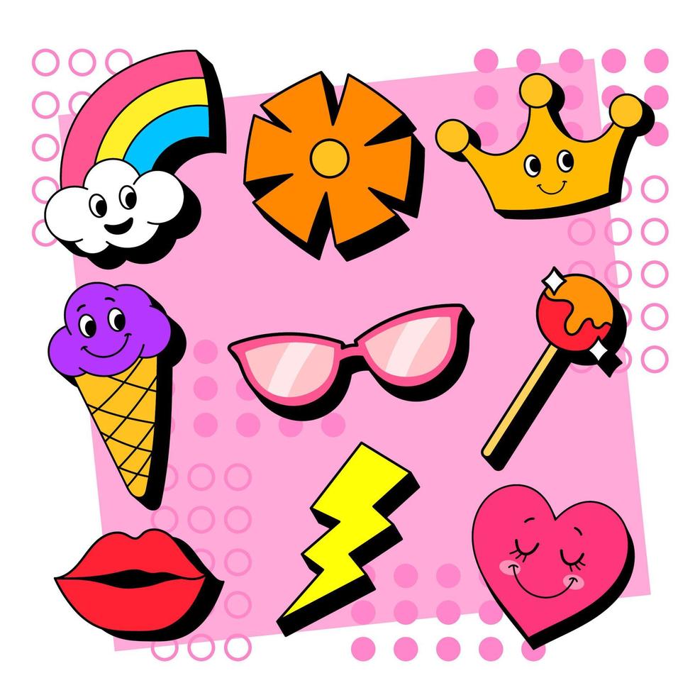 Hand drawn flat trendy cartoon set, old school, character. vector