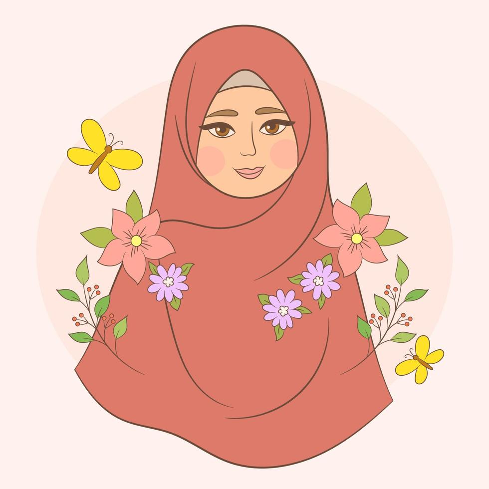 Beautiful Muslim women wearing hijab with floral wreath vector