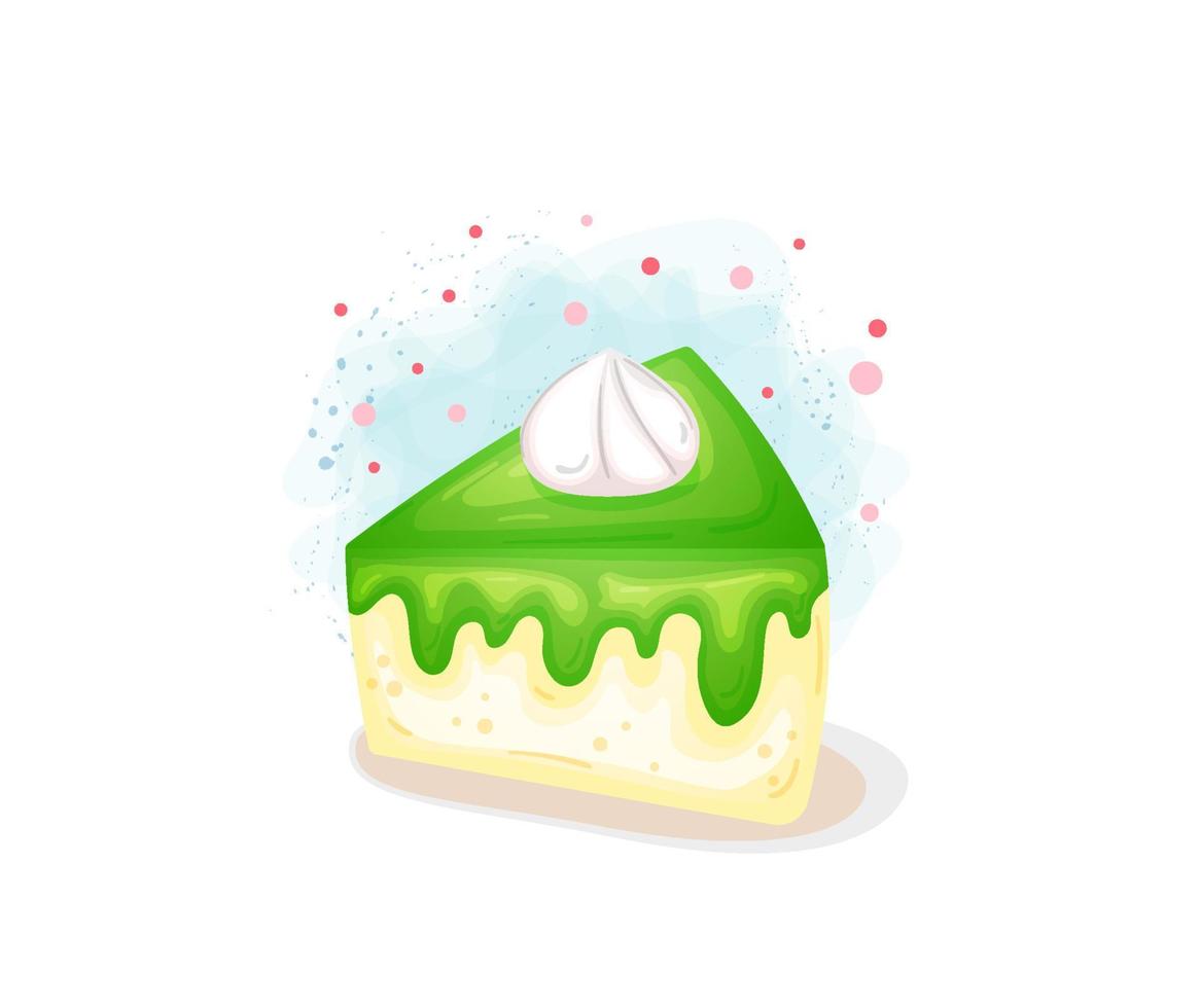 lindas rebanadas de pastel verde. deliciosos pasteles en estilo dibujado a mano vector