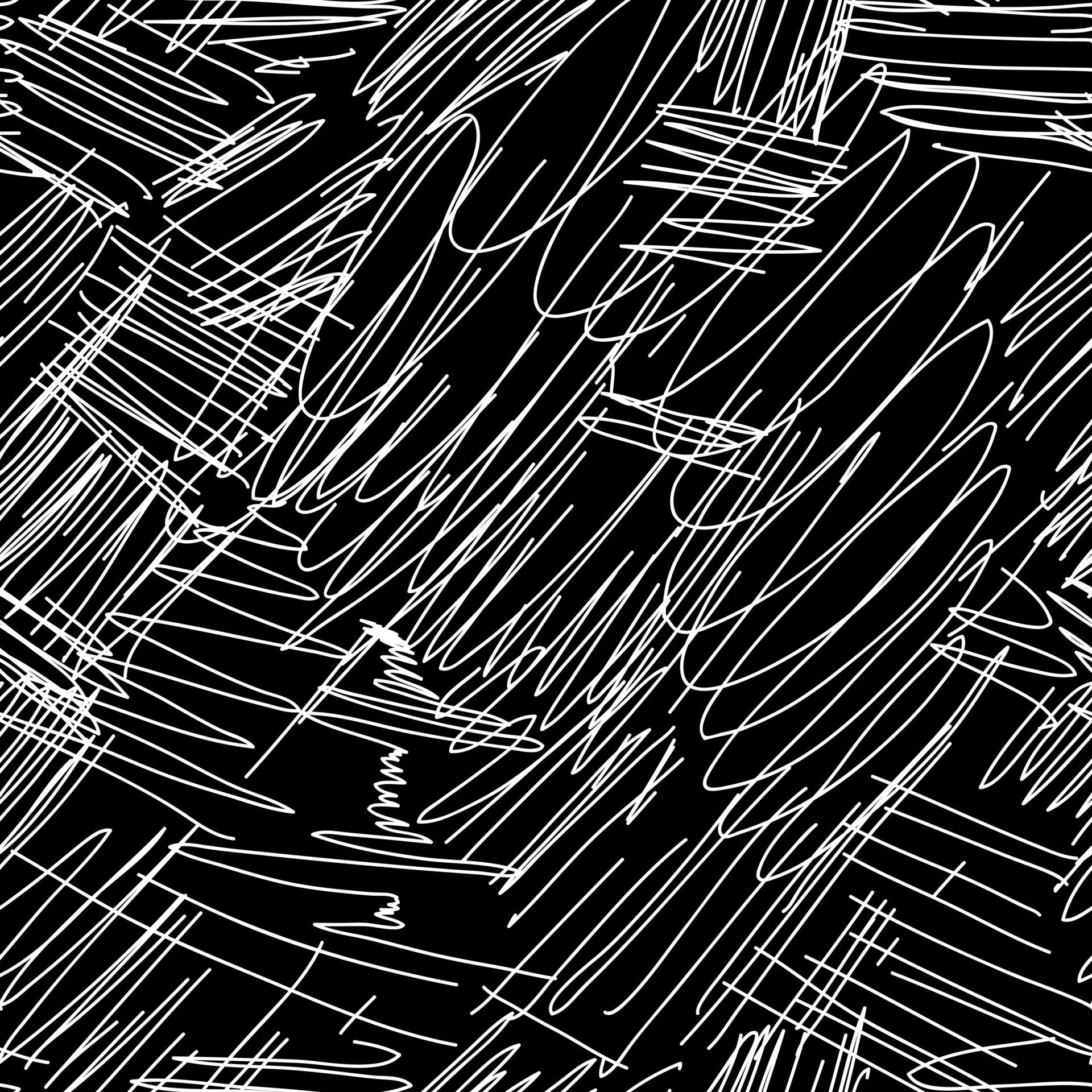 Abstract scribble seamless pattern on black background. Intersecting