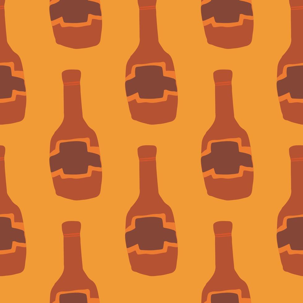 Alcohol bar bottles in doodle style. Funny glass bottle seamless pattern. vector