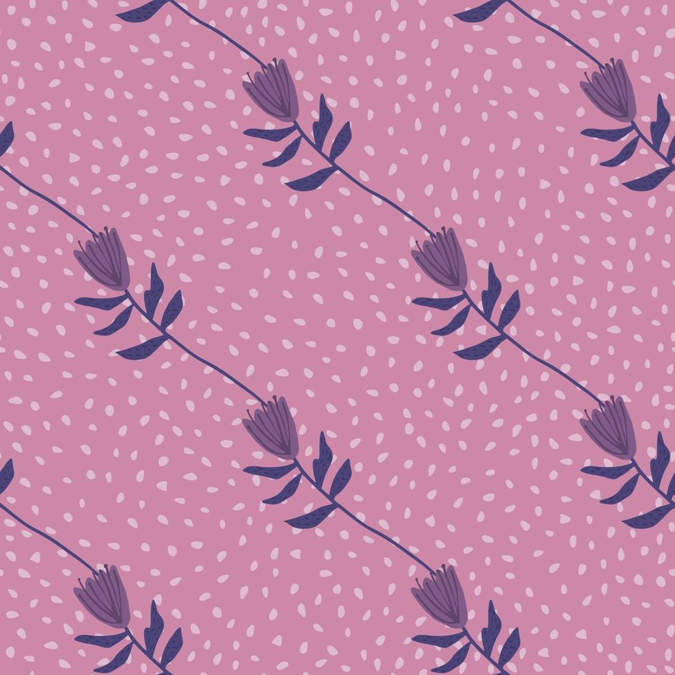 patrón botánico minimalista con siluetas de flores moradas. estampado decorativo con fondo punteado lila. vector