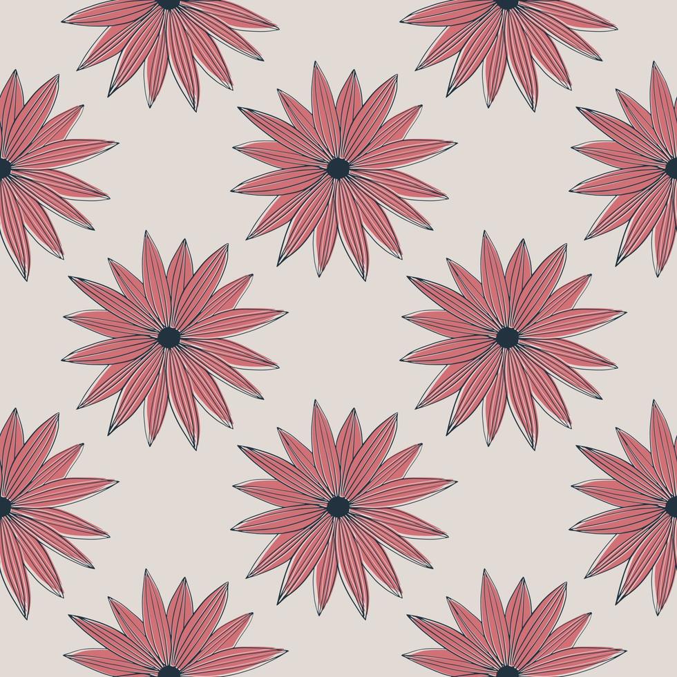 Creative line art bud daisy seamless pattern on light gray background. Geometric floral wallpaper vector