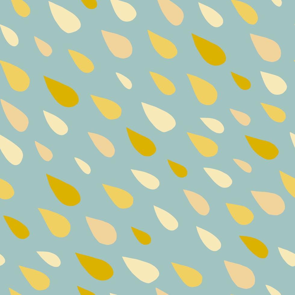 patrón simple sin costuras con gotas de lluvia sobre fondo azul. gotas naranjas, beige y marrones. diseño ingenuo. vector