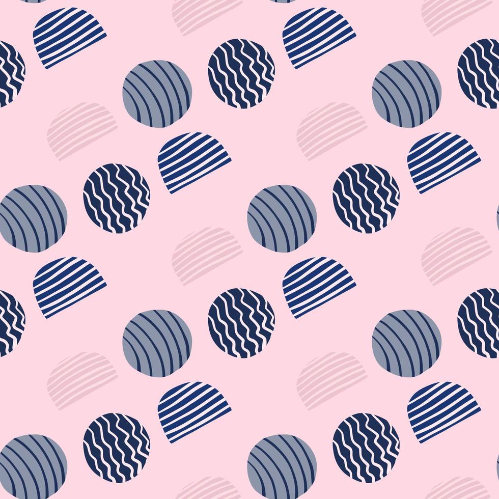 Abstract seamless pattern with doodle circles. Navy blue stripped elements on soft light background. vector