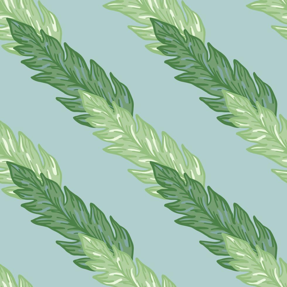 Geometric green leaves seamless pattern onlight blue background. Beautiful floral wallpaper vector