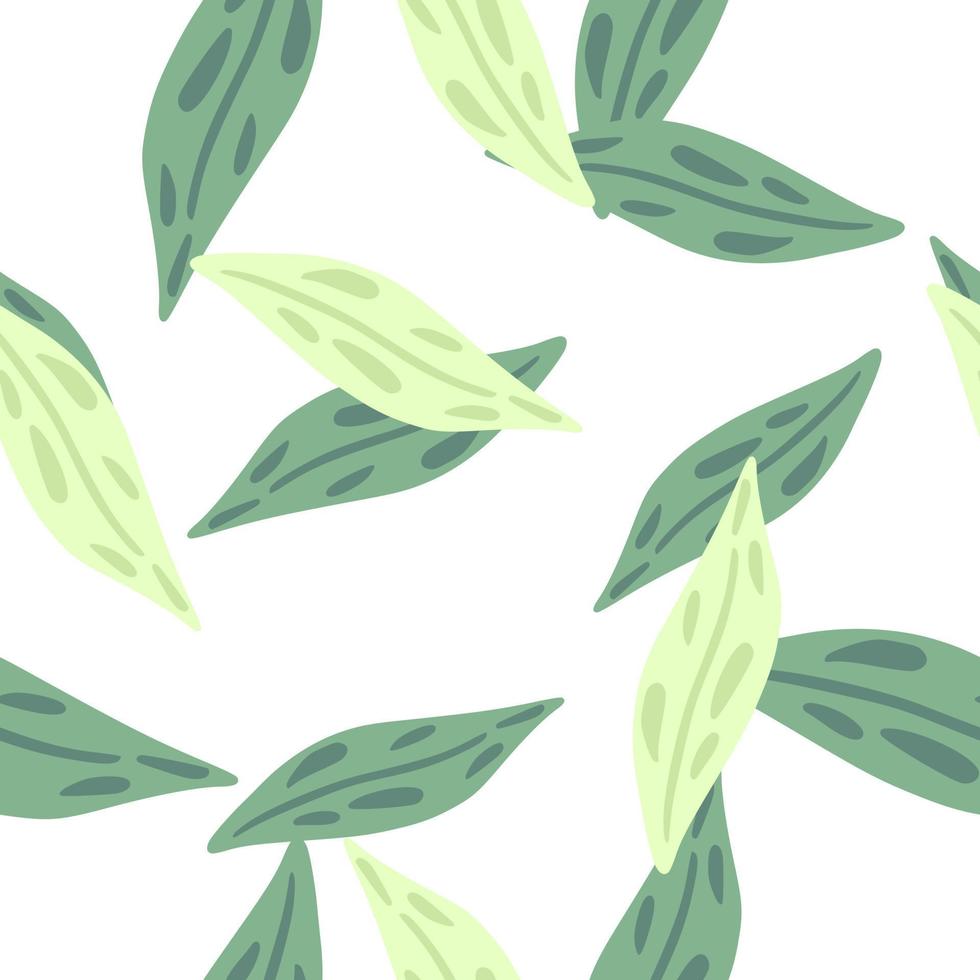 Isolated seamless pattern with green and turquoise abstract leaves print. White background. Random print. vector