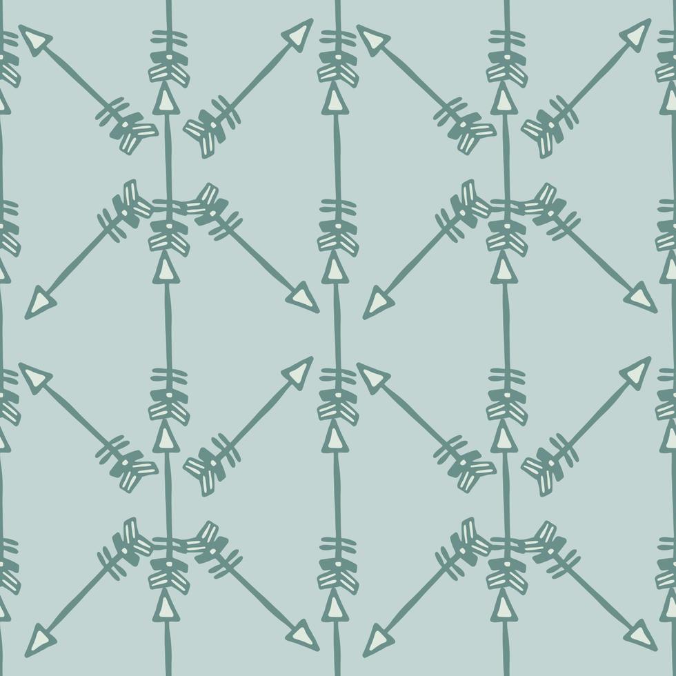 Hand drawn geometric arrows seamless pattern isolated on green background.Tribal endless wallpaper in doodle style. vector