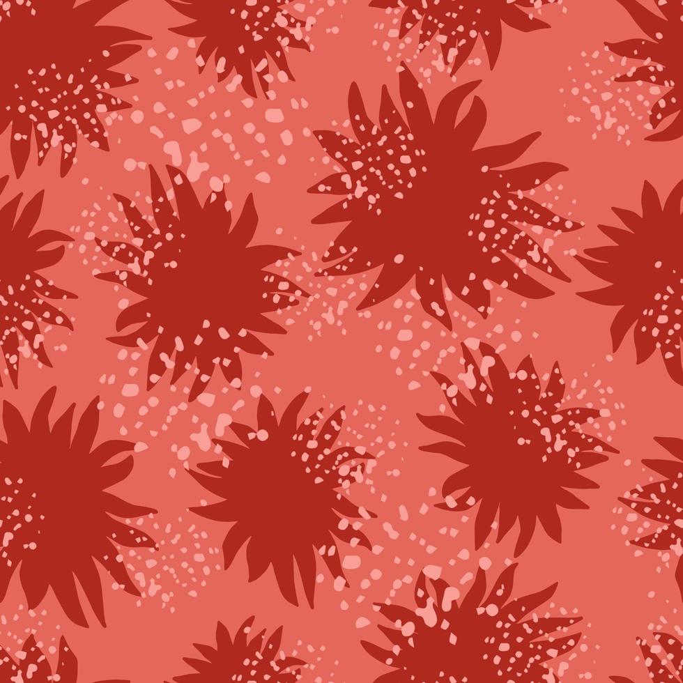 patrón aleatorio sin costuras con adorno de estrella de garabato. siluetas geométricas rojas sobre fondo rosa con toques. vector