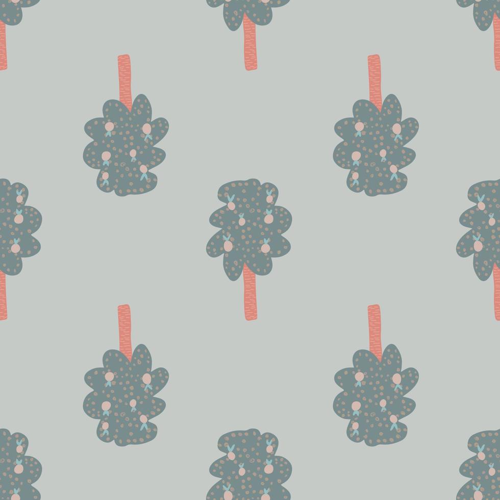 Simple tree with leaves and fruit seamless pattern on gray background. vector