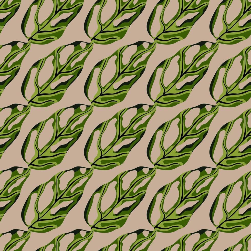 patrón decorativo sin costuras con adorno de hojas de monstera de garabato. fondo beige. estampado de follaje tropical verde. vector