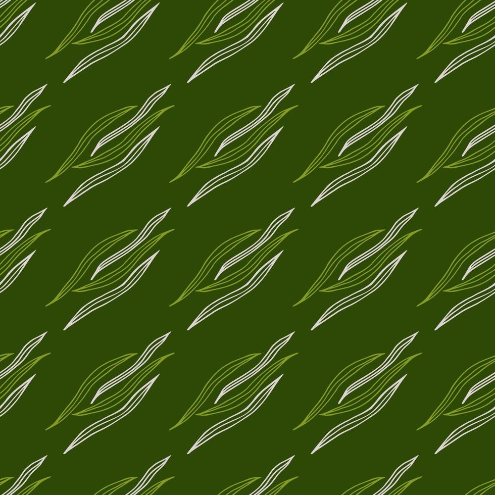 Simple botanical outline shapes seamless pattern on green background. vector
