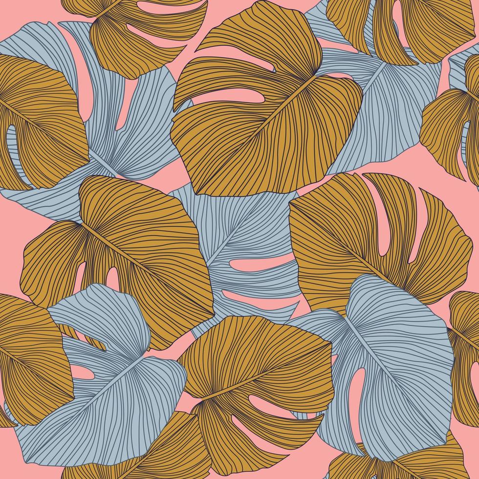 telón de fondo de hojas de monstera de moda. patrón tropical, patrón transparente de hoja botánica sobre fondo rosa. vector