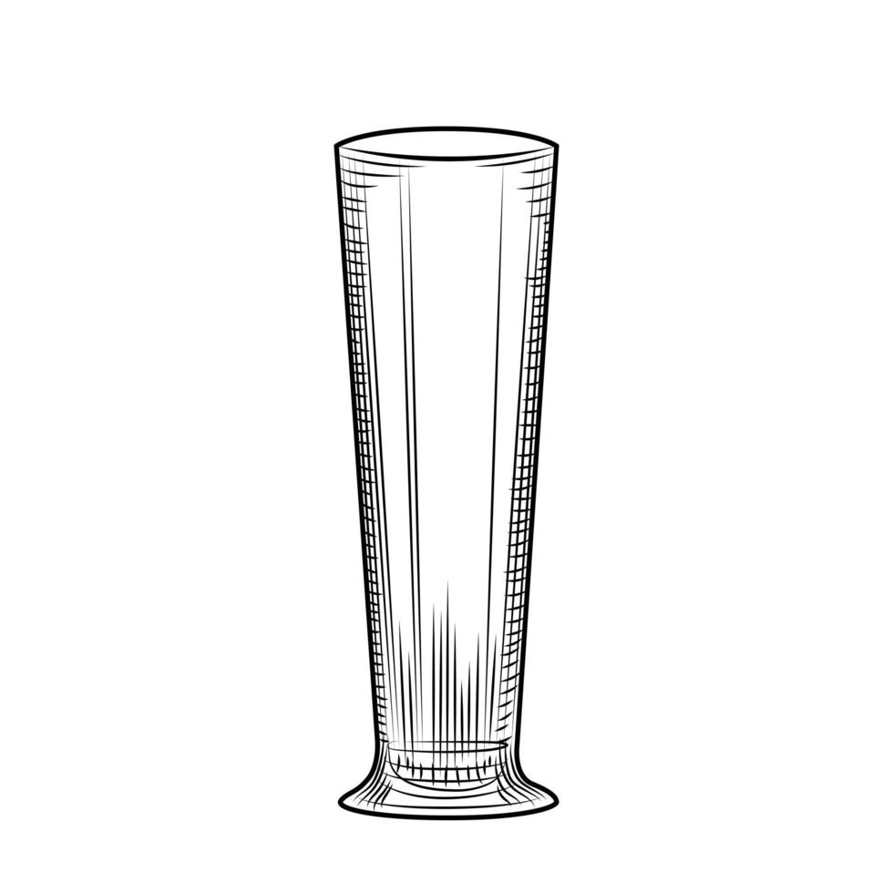 vaso de cerveza vacío dibujado a mano. estilo de grabado. vector