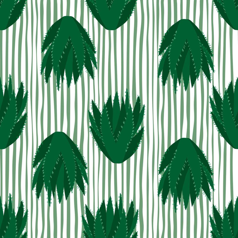 Green cacti wallpaper on stripes background. Abstract cactus seamless pattern. vector