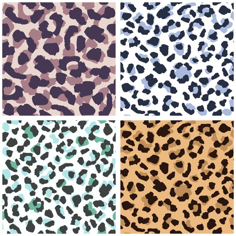 Set of leopard skin seamless pattern. Wild cat texture repeat. vector