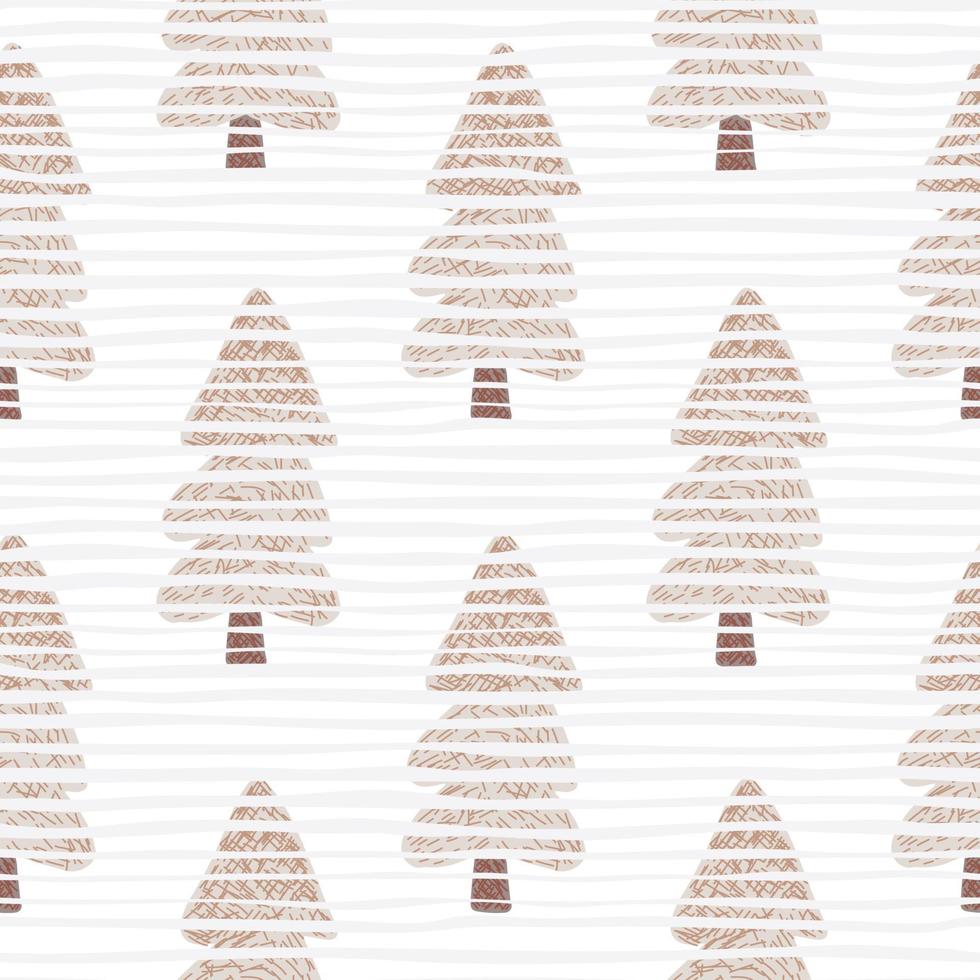 Pink trees with marks on white background with lines. Christmas seamless pattern. vector