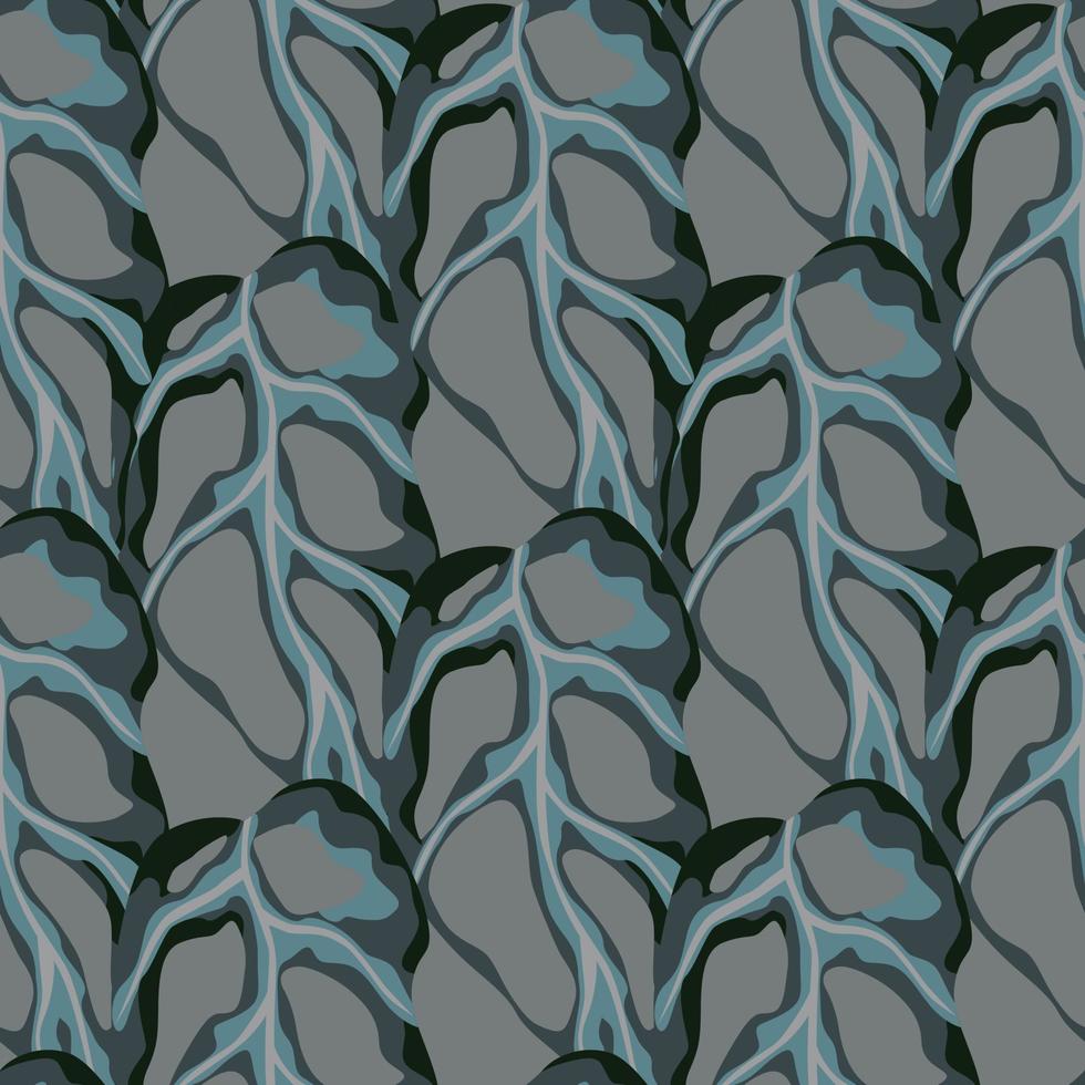Abstract botanic seamless pattern with grey and blue colored monstera ornament. Pale tones dark tropical artwork. vector