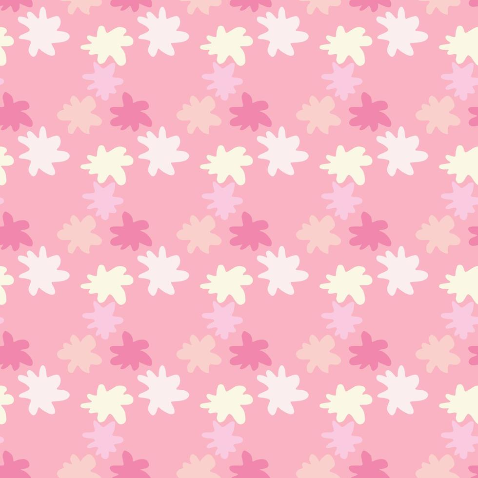 Abstract star figures seamless pattern. Elements in pink and white colors, rozy background. Simple design. vector