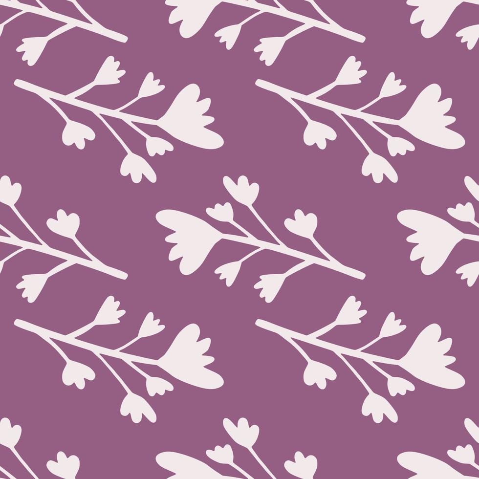 Floral seamless pattern with flowers and branches elements. Purple background with light botanic ornament. vector