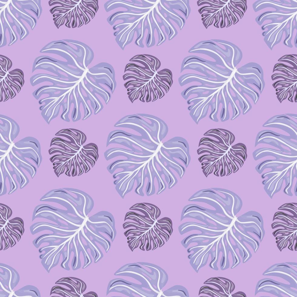 Vintage tropical seamless pattern with monstera leaves on lilac background. vector