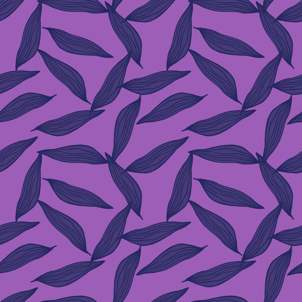 Abstract line leaves pattern on purple background. Botanical backdrop. C vector