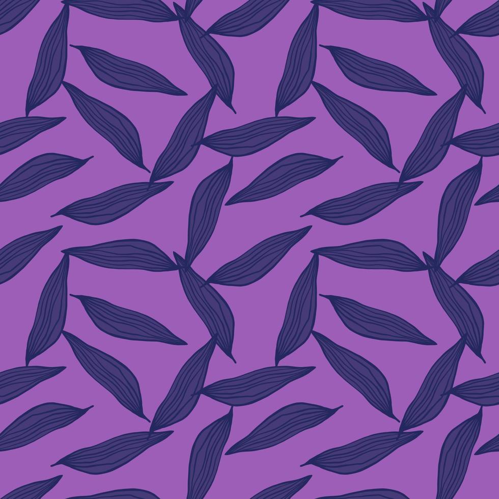 Abstract line leaves pattern on purple background. Botanical backdrop. C vector