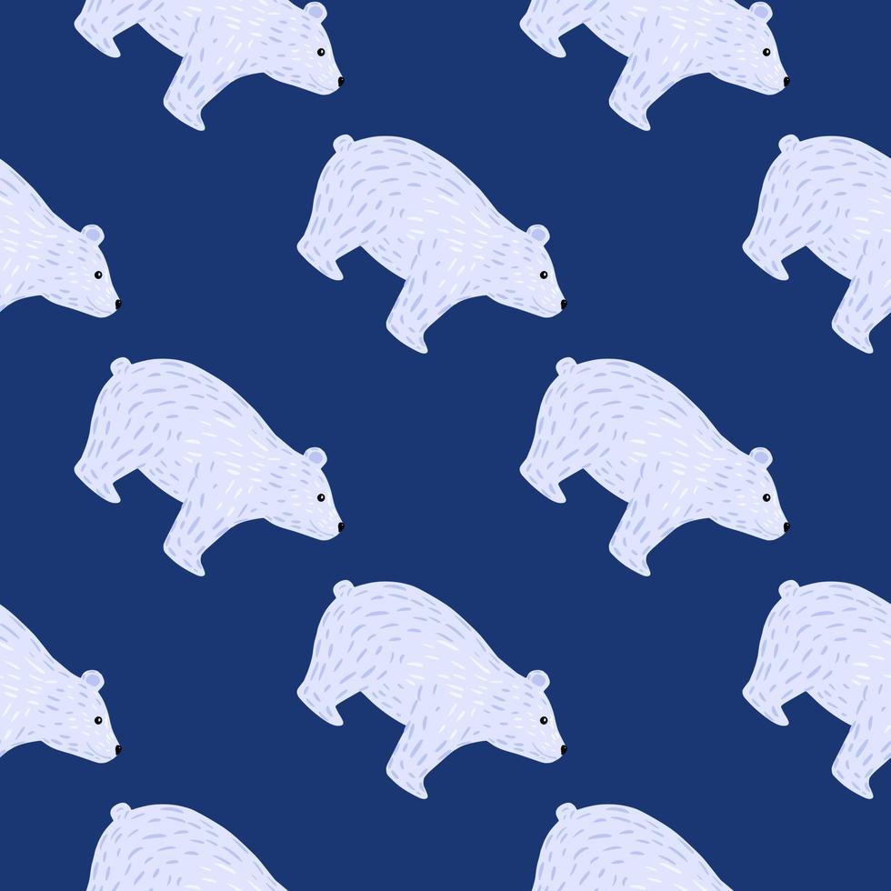 Decorative contrast seamless pattern with light blue polar bear ornament. Bright blue background. Simple design. vector