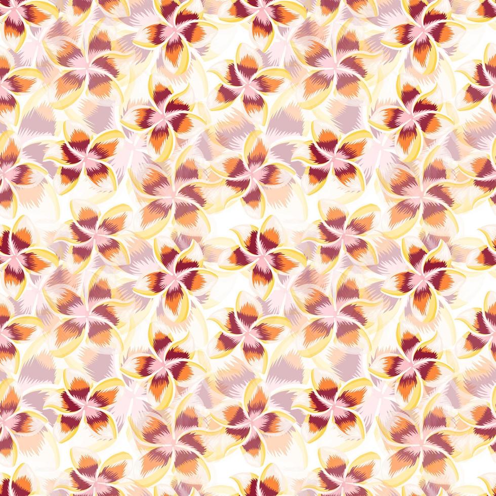 Exotic blossom plumeria seamless pattern. Tropical hibiscus flowers wallpaper. vector