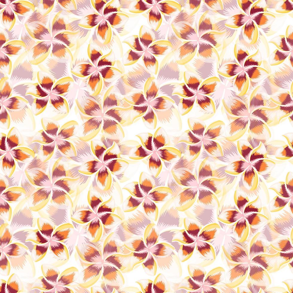 Exotic blossom plumeria seamless pattern. Tropical hibiscus flowers wallpaper. vector