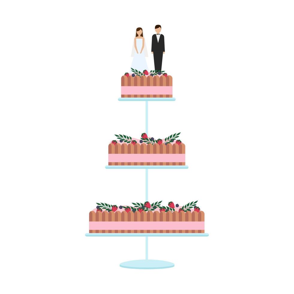 Delicious Wedding cakes with floral decoration isolated on a white background. vector