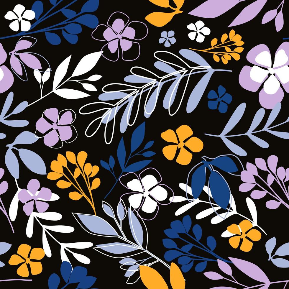 Folk floral seamless pattern. Modern abstract little flowers and leaves endless wallpaper. vector