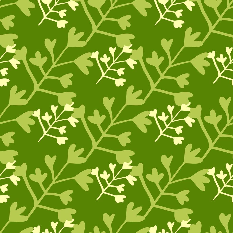 patrón transparente de colores verdes con siluetas florales. telón de fondo de primavera brillante. vector
