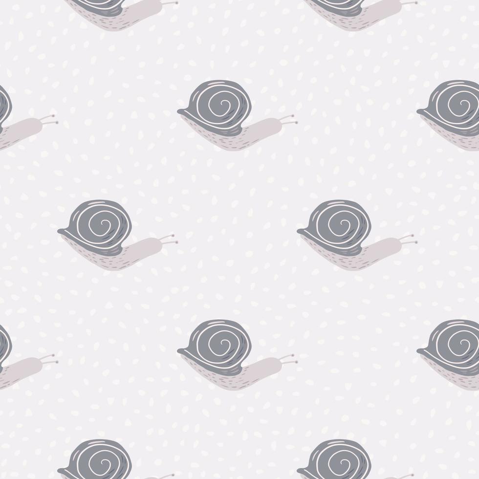 Minimalistic seamless wildlife pattern with light purple snail silhouettes. Light background. Spiral animals figures. vector