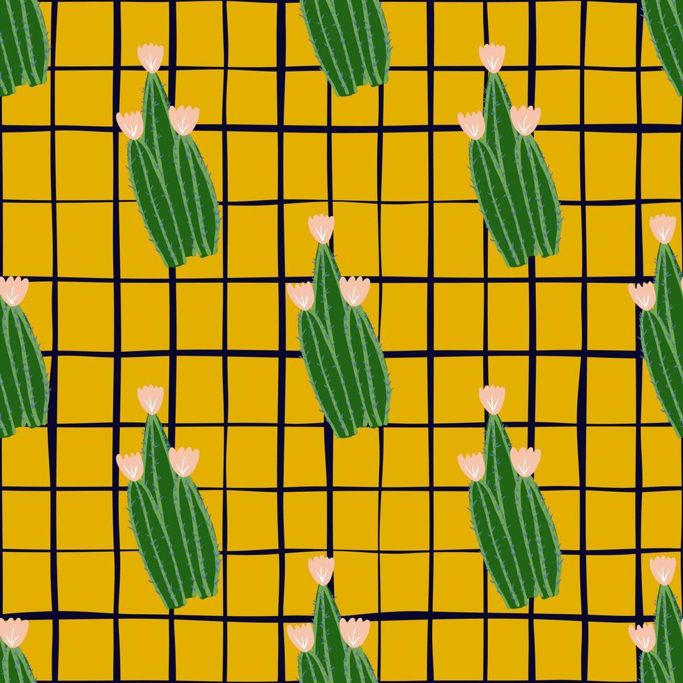 telón de fondo exótico botánico geométrico. patrón sin costuras de cactus abstracto sobre fondo de rayas. vector