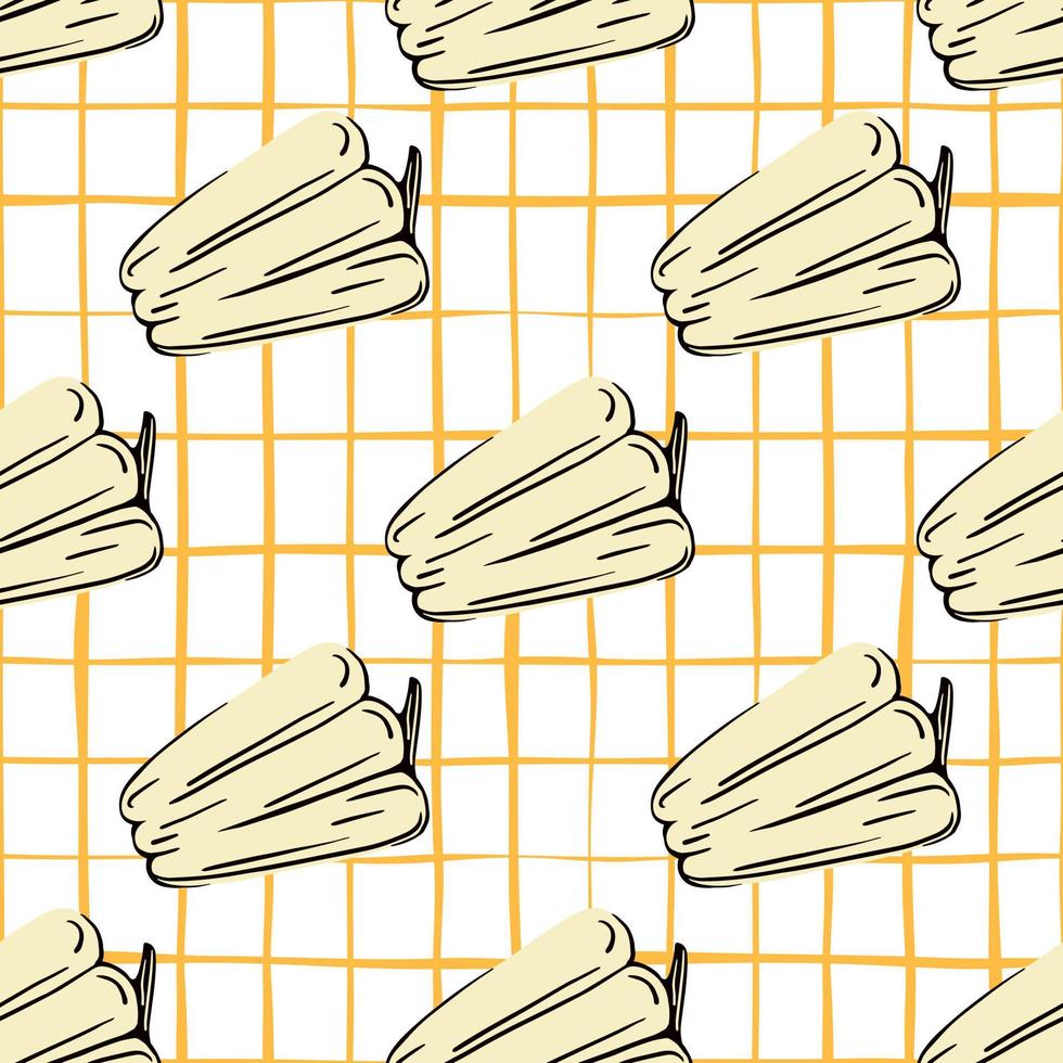 Bell pepper seamless pattern on stripes background. Pepper hand drawn backdrop. vector
