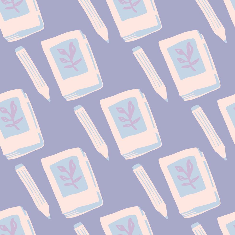 Pastel tender palette seamless diary book pattern. Light purple background with soft pink book silhouettes. vector